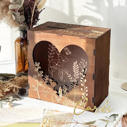 OurWarm Wedding Card Box for Party, Wooden Wedding Card Box, Rustic Wedding Card and Money Box for Wedding Decoration Birthday Good Vibrations