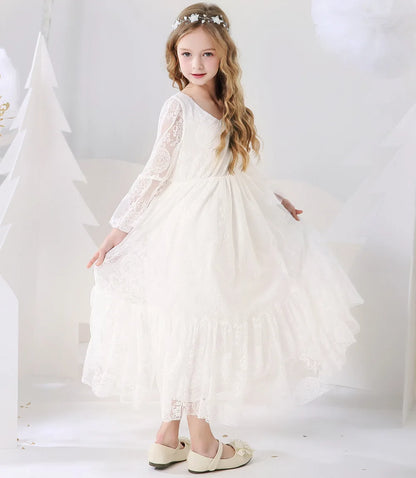 Flower Girl Dress Lace Chiffon Long Dresses Flower Girl Wedding Dress Summer Boho Birthday Party Wedding Dress For 2-14 Years