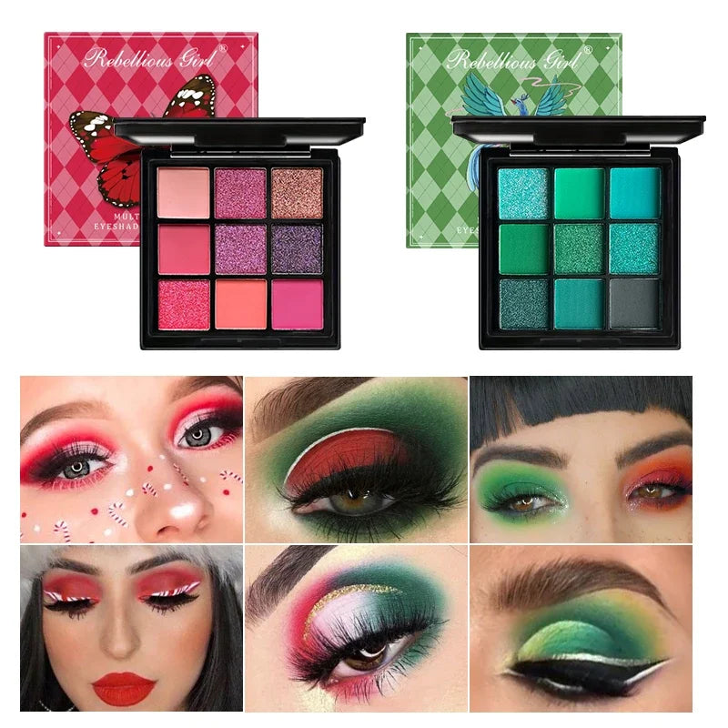 9-Grid Eye Shadow Palette Make-up for Women Glitter Pearlescent Matte Eyeshadow Cosmetics Shimmer Long Lasting Makeup Products Good Vibrations