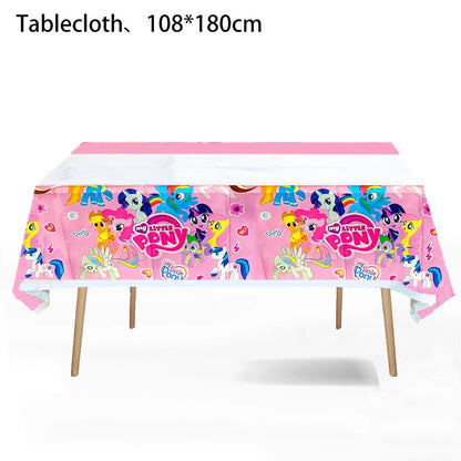 My Little Pony themed children's birthday party supplies, girls' first birthday tablecloth, tableware, paper cups, flag-raising Good Vibrations