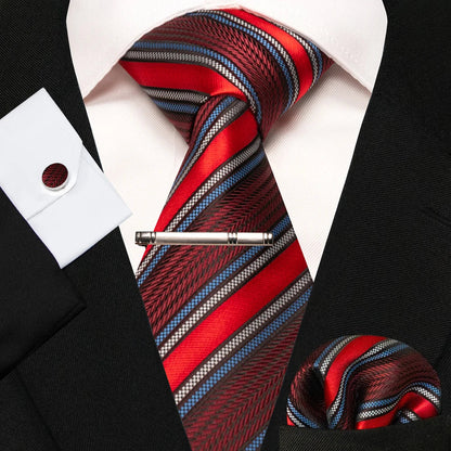 8cm Silk Mens Ties Green Black Ties plaid stripe NeckTie Pocket Square Cufflinks Tie clips Set Men's Wedding business Party Tie Good Vibrations