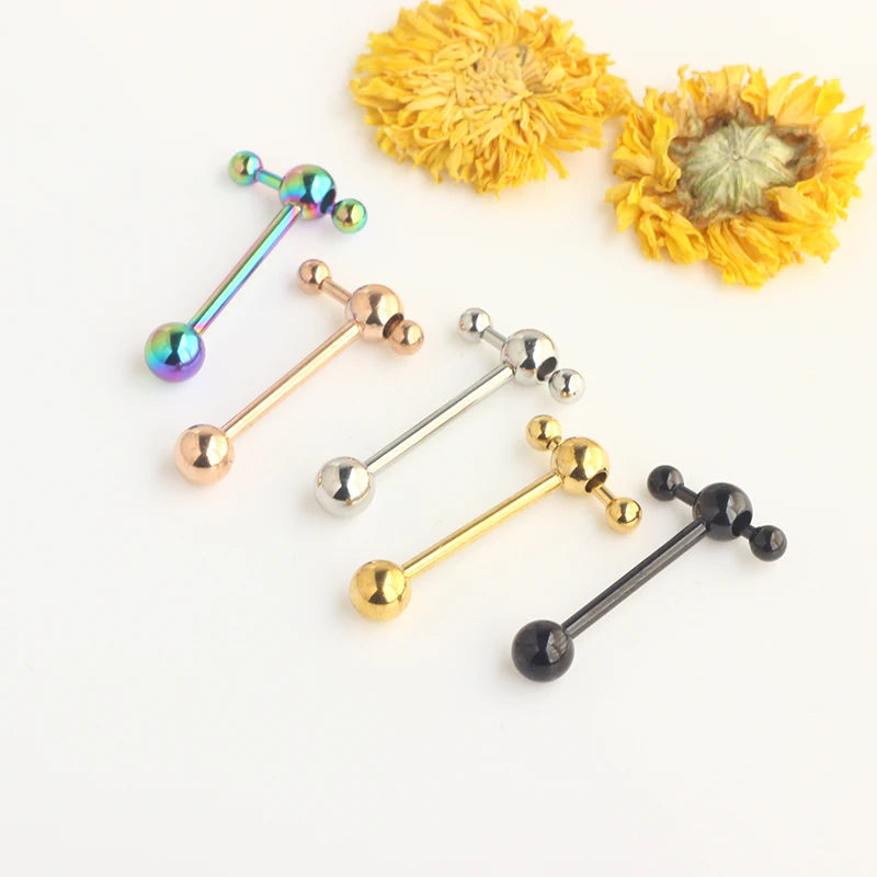 T Shape Top Straight Barbell Tongue Ring Piercing 14G Wholeales body piercing tongue Bar nipple rings for women 4 colors 16mm Good Vibrations
