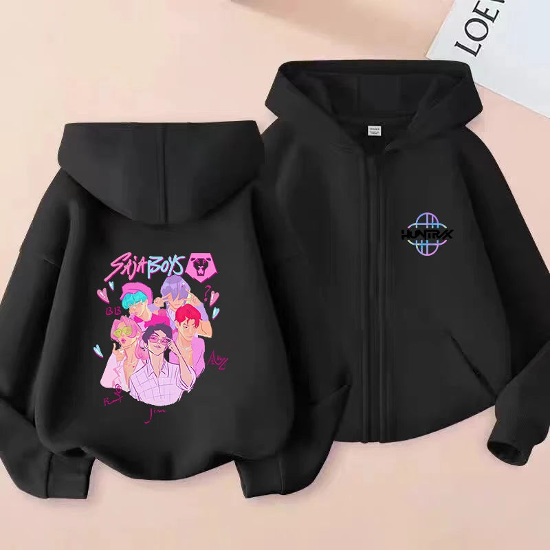 Demon Hunters K-pop Film Zipper Hoodie Fashion Oversized Jacket Zip Up Sweatshirt Streetwear Good Vibrations