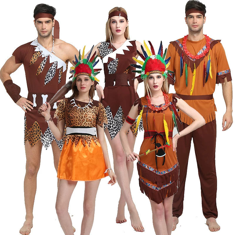 Savage Costume Primitive Man African Savage Indian Clothes Men and Women Leopard Print Indigenous Hunter Costume Good Vibrations