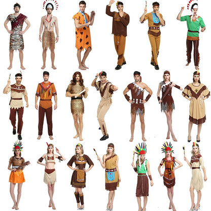 Savage Costume Primitive Man African Savage Indian Clothes Men and Women Leopard Print Indigenous Hunter Costume Good Vibrations