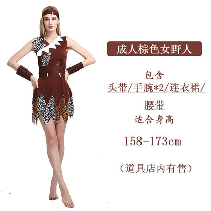 Savage Costume Primitive Man African Savage Indian Clothes Men and Women Leopard Print Indigenous Hunter Costume Good Vibrations