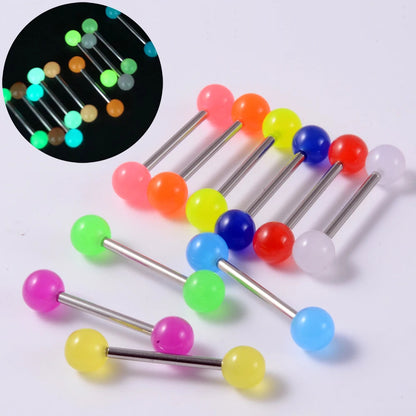 Surgical Steel Bar Tongue Rings Acrylic Glow in the dark ball Tongue Barbell Luminous Acrylic Ball Belly button Ring Piercing Good Vibrations