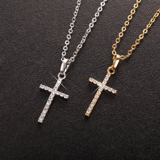 HipHop Fashion Cross Necklace For Women Crystal Zircon Men Necklace  Metal Chains Choker Jesus Pendants Jewelry Gift Good Vibrations