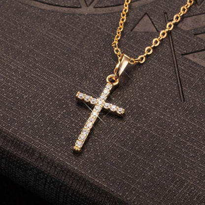 HipHop Fashion Cross Necklace For Women Crystal Zircon Men Necklace  Metal Chains Choker Jesus Pendants Jewelry Gift Good Vibrations