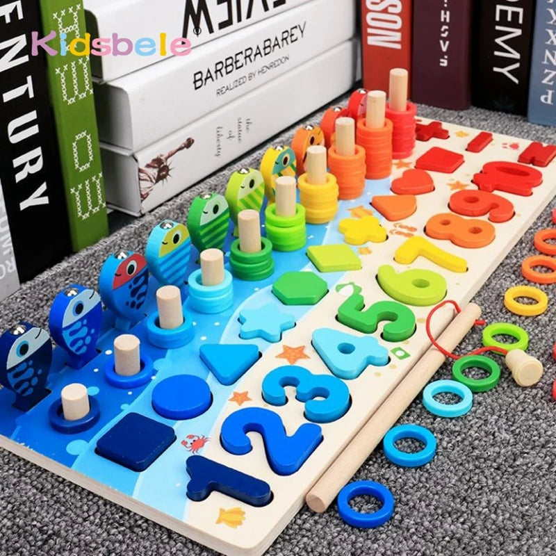 Kids Montessori Math Toys For Toddlers Educational Wooden Puzzle Fishing Toys Count Number Shape Matching Sorter Games Board Toy Good Vibrations