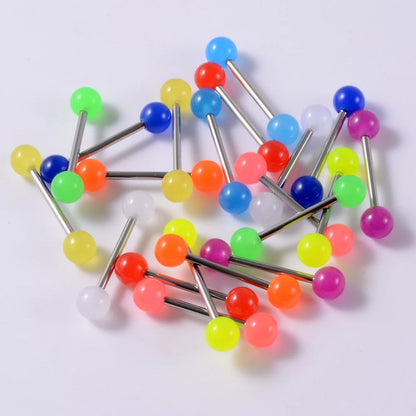 Surgical Steel Bar Tongue Rings Acrylic Glow in the dark ball Tongue Barbell Luminous Acrylic Ball Belly button Ring Piercing Good Vibrations