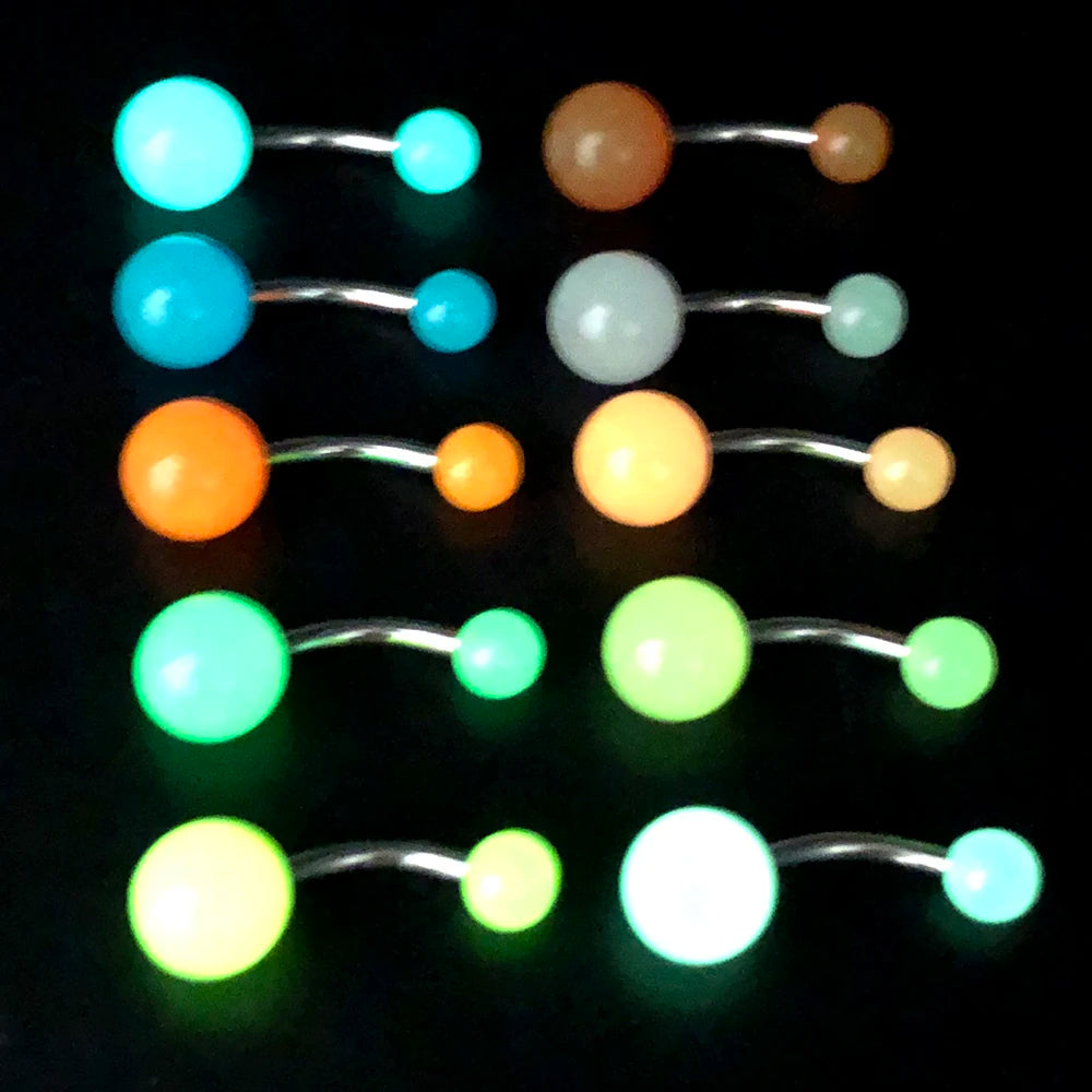 Surgical Steel Bar Tongue Rings Acrylic Glow in the dark ball Tongue Barbell Luminous Acrylic Ball Belly button Ring Piercing Good Vibrations