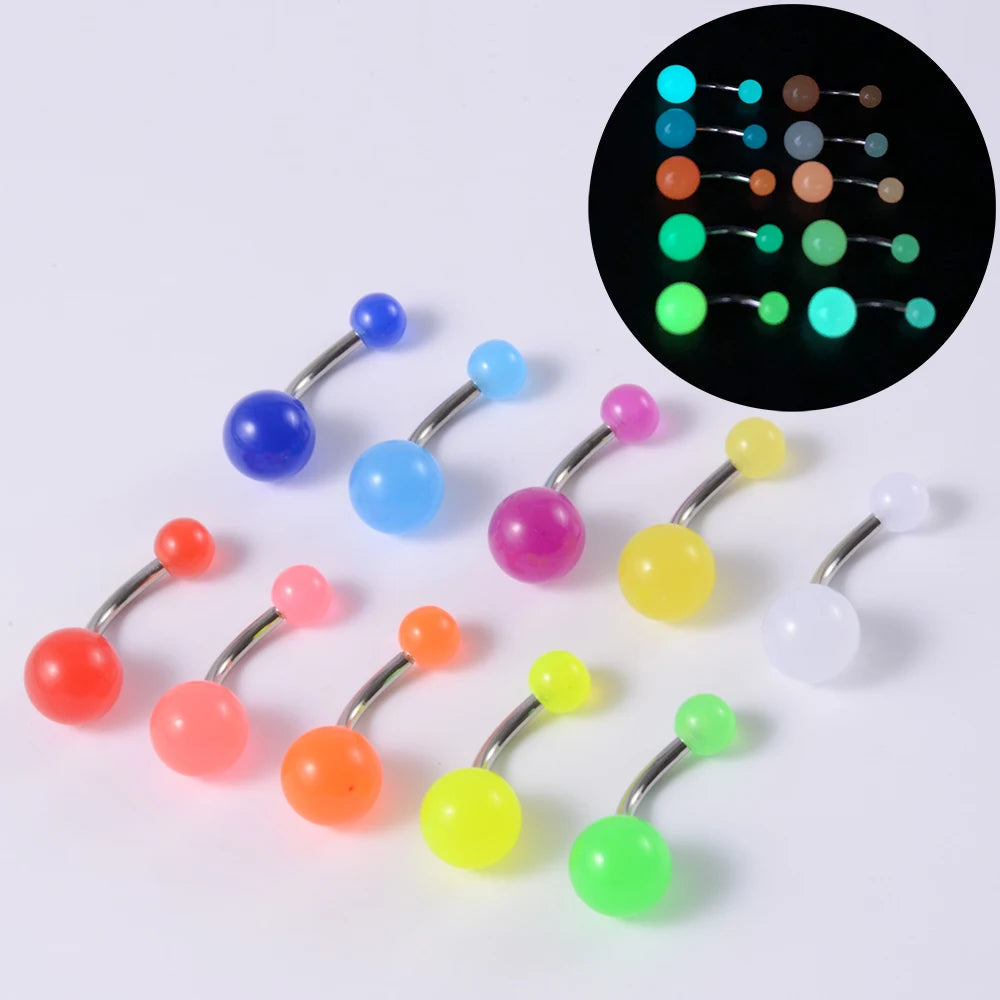 Surgical Steel Bar Tongue Rings Acrylic Glow in the dark ball Tongue Barbell Luminous Acrylic Ball Belly button Ring Piercing Good Vibrations