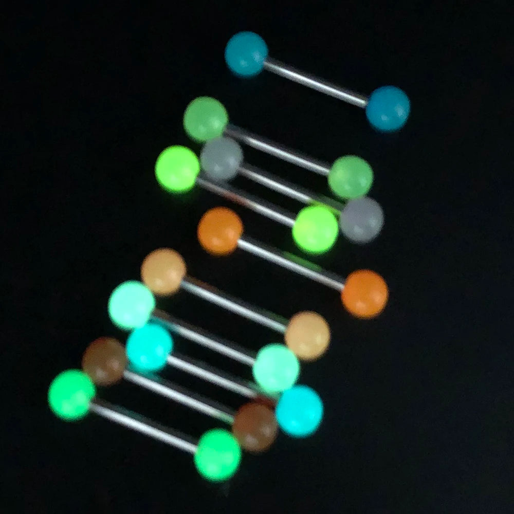 Surgical Steel Bar Tongue Rings Acrylic Glow in the dark ball Tongue Barbell Luminous Acrylic Ball Belly button Ring Piercing Good Vibrations