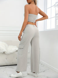 Two-Piece Solid Tube Top Outfit - High-Waisted Pocket Pants for Women, Comfortable and Chic Clothing Set for Daily Wear Good Vibrations