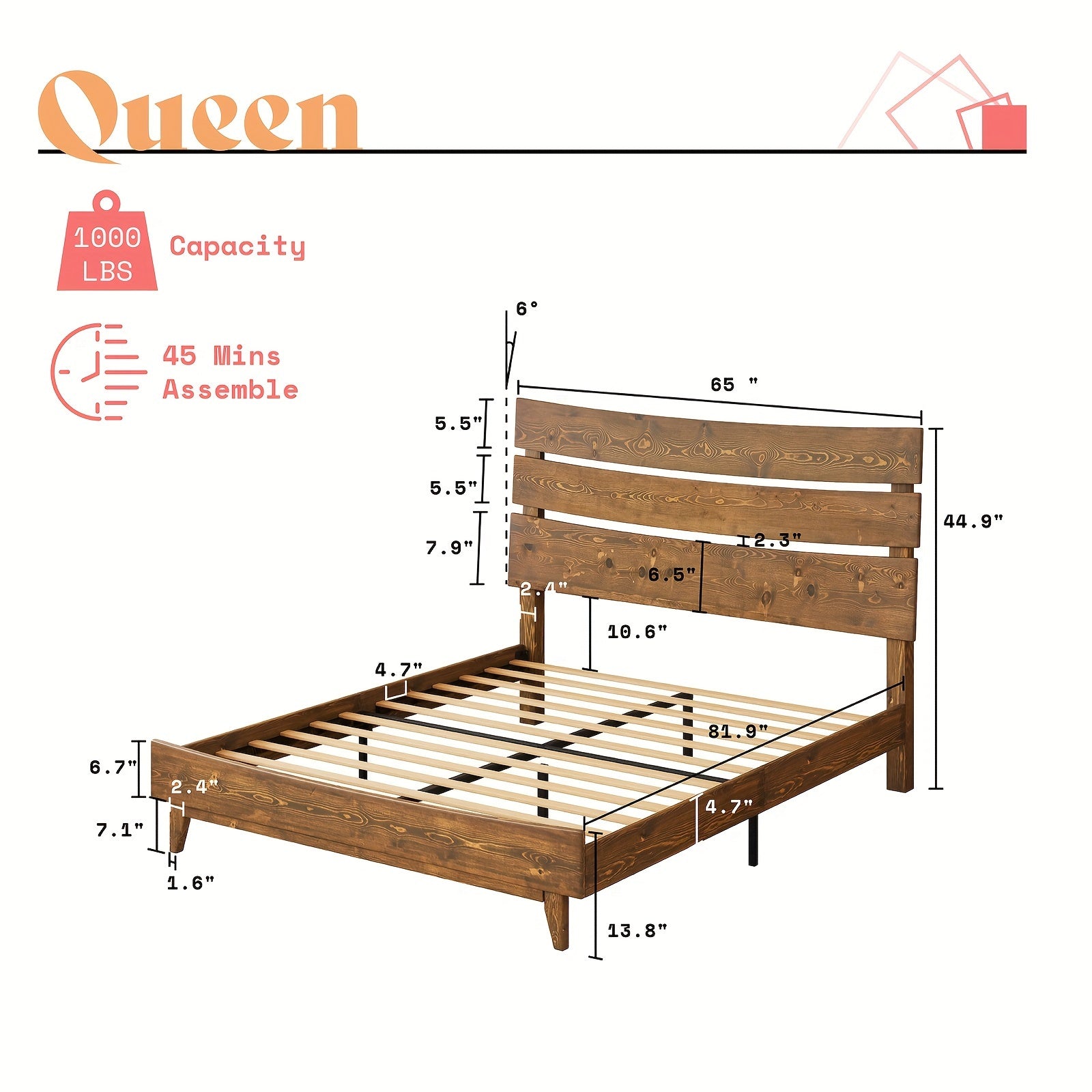 Solid Wood Platform Bed Frame with Wooden Headboard, No Box Spring Needed, Easy Assembly Good Vibrations