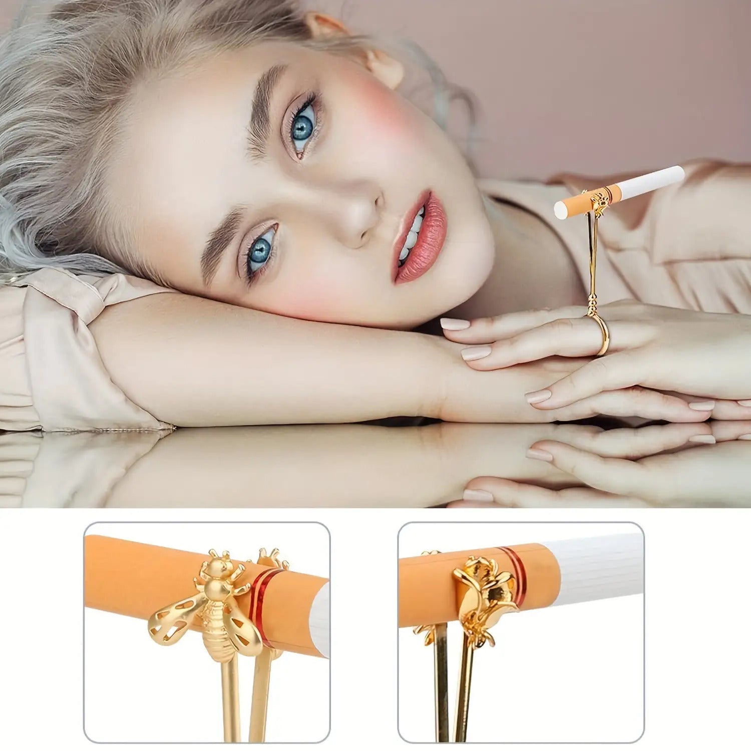 3 Elegant Blunt Ring Clips - 0, 67 Inch Brass Finger Joint Clips with Rose Design, 3 Styles (Bee, Rose, Palm) for Men & Women, Durable Tobacco Accessories for Cigarettes, Vape, and Smoking, Smoking Accessories, Cigarette Acce Good Vibrations