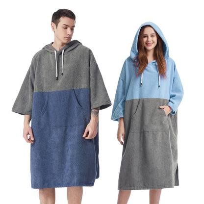 Mutao Quick-Dry Hooded Changing Robe - Cozy Terry Towel Poncho with Front Pocket, Windproof & Perfect for Beach, Surfing, Diving, Swimming - One Size Fits All, Machine Washable Good Vibrations