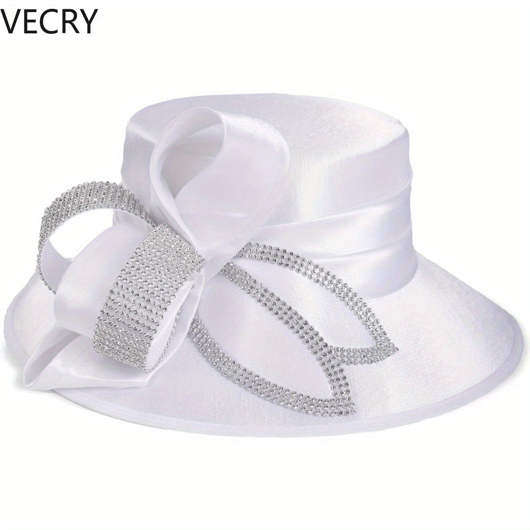 VECRY Women's Satin Church Derby Tea Party Hats with Rhinestones - Elegant Headwear for Special Occasions Good Vibrations