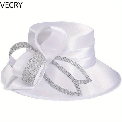 VECRY Women's Satin Church Derby Tea Party Hats with Rhinestones - Elegant Headwear for Special Occasions Good Vibrations