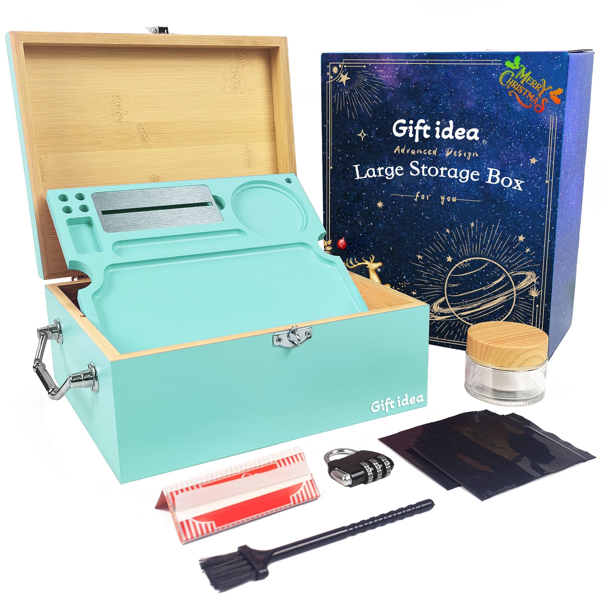 1set, Large Stash Box, Wooden Storage Box with Tray, Bamboo Storage Box with Lock And Accessories, Smoking Paper Anti-odor Canister Private Box with Brush, Household Gadget, Christmas Gifts, Christmas Supplies, Christmas Part Good Vibrations Adult Super Store