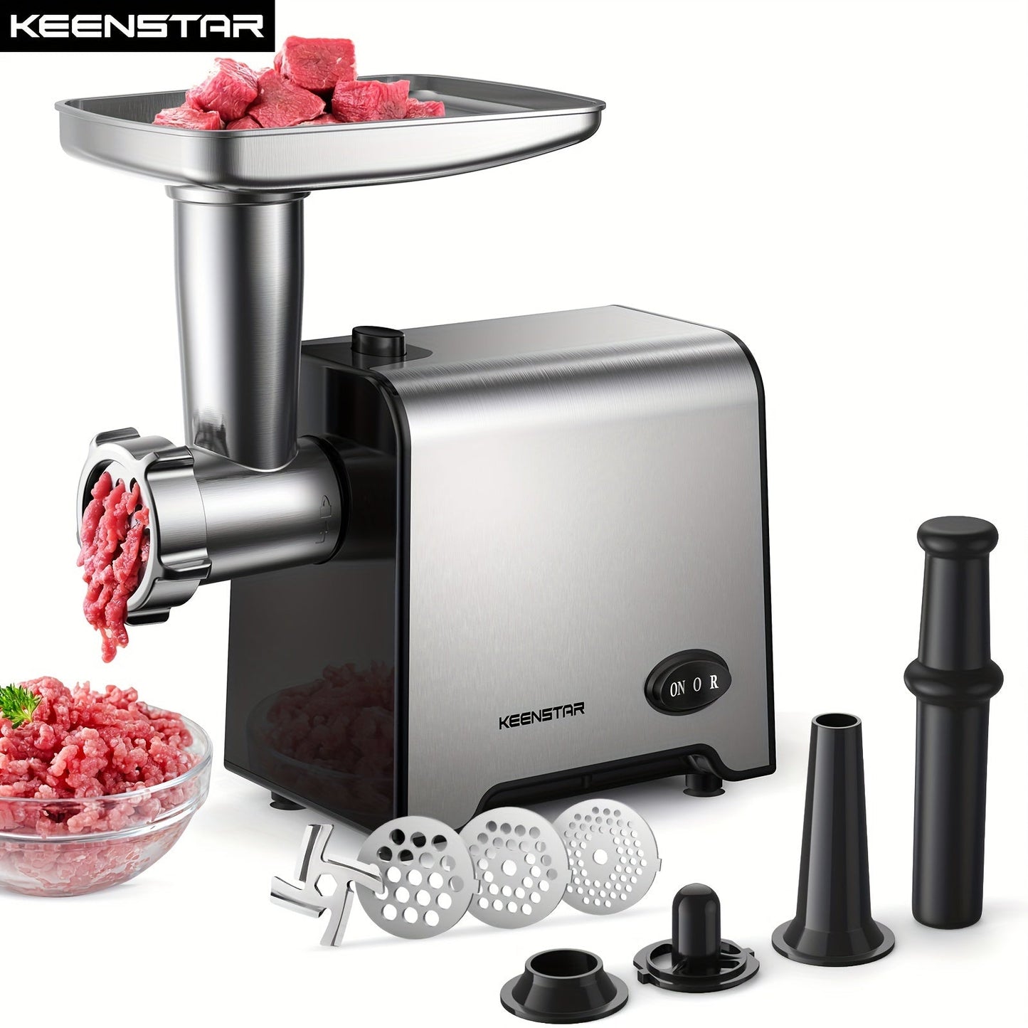 KEENSTAR Electric Meat Grinder, Sausage Stuffer Maker 450W(3000W Max) Food Grinder With Blade & 3 Plates, Sausage Stuffer Tubes & Kubbe Kit, Stainless Steel Heavy Duty Meat Mincer Machine For Home Kitchen Use Good Vibrations