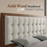 PaPaJet Wood Platform Bed Frame Upholstered Tufted Headboard/Solid Wood Bed No Box Spring Needed Good Vibrations