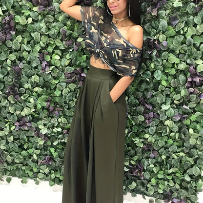 Loose Straight Flare Pants, Casual Pocket High Waist Solid Wide Leg Fashion Comfy Pants, Women's Clothing Good Vibrations