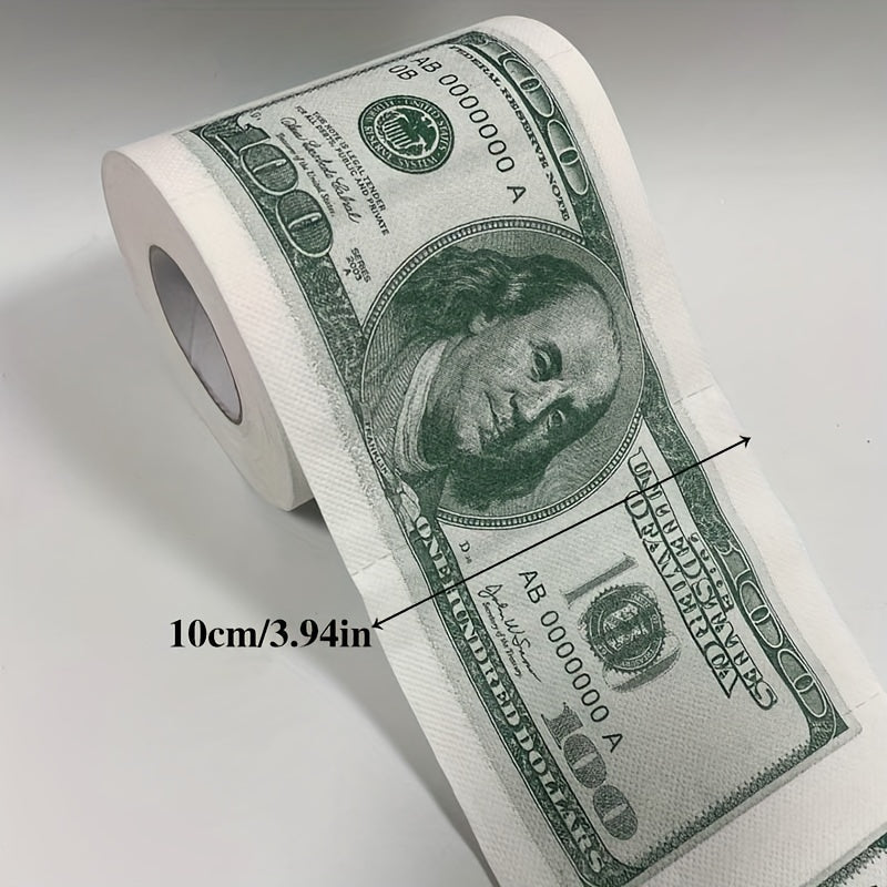 1 Roll of Whimsical $100 Bill Printed Toilet Paper - Multifold, Wood Pulp Material, Continuous Roll, Gift for Party Decor, Home Decor, and Holiday Gift Ideas Good Vibrations