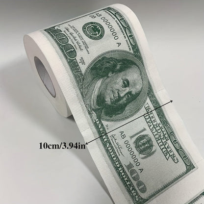 1 Roll of Whimsical $100 Bill Printed Toilet Paper - Multifold, Wood Pulp Material, Continuous Roll, Gift for Party Decor, Home Decor, and Holiday Gift Ideas Good Vibrations