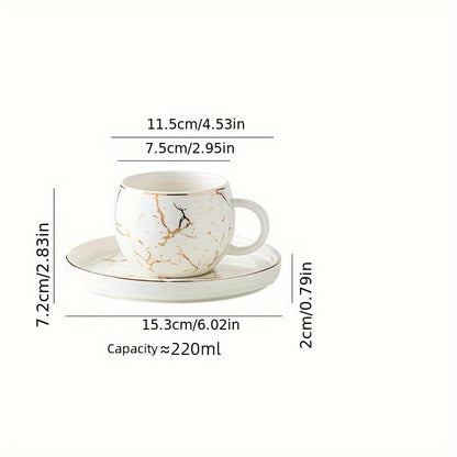 Set, Marble Print Teacup And Saucer, Ceramic Coffee Cup And Saucer Plate Good Vibrations