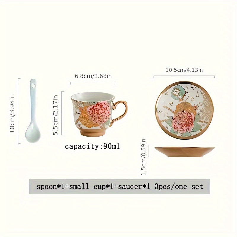 14-Piece European Ceramic Tea Set with Metal Stand, Elegant Floral Design, Holiday Theme for Afternoon Tea & Gift Giving Good Vibrations