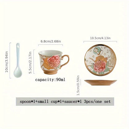 14-Piece European Ceramic Tea Set with Metal Stand, Elegant Floral Design, Holiday Theme for Afternoon Tea & Gift Giving Good Vibrations