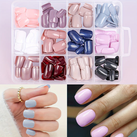 288pcs Vibrant Short Square Full Cover Artificial Nail Tips Set - Multi-Color Fake Nails Kit for Women and Girls with DIY Nail Art Decor Accessories, Easy to Apply and Reusable, Perfect for Salon or Personal Use Good Vibrations