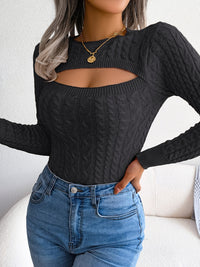 Long Sleeve High Stretch Acrylic Blend Women's Sexy Hollow-Out Knit Pullover Sweater, Skinny Fit, Solid Color, Spring/Fall Fashion Top, Crew Neck, Polyester 28%, Polyamide 22%, Viscose 28% Good Vibrations