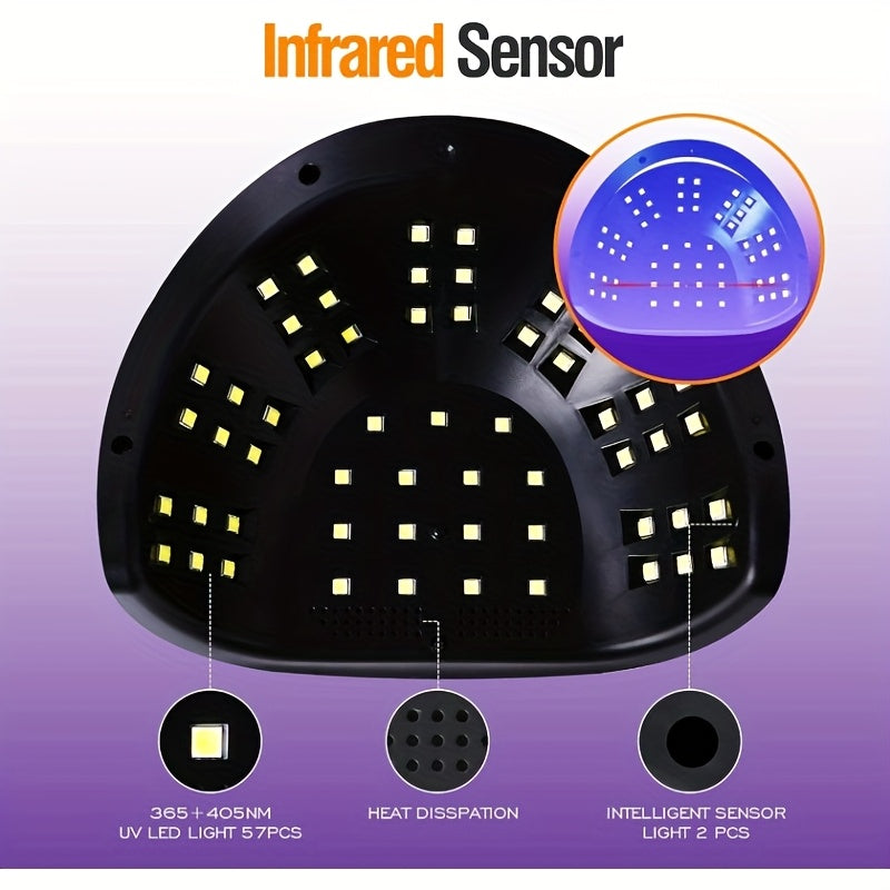 256W High-Power UV LED Nail Lamp with 4 Timer Settings, Automatic Sensor & Smart Display - Fast Gel Polish Curing, Purple & Black Design, Ergonomic Handle for Professional Manicures Good Vibrations