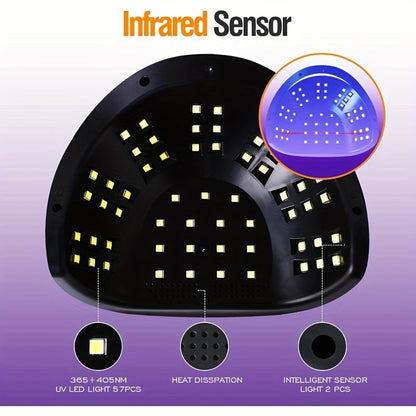 256W High-Power UV LED Nail Lamp with 4 Timer Settings, Automatic Sensor & Smart Display - Fast Gel Polish Curing, Purple & Black Design, Ergonomic Handle for Professional Manicures Good Vibrations