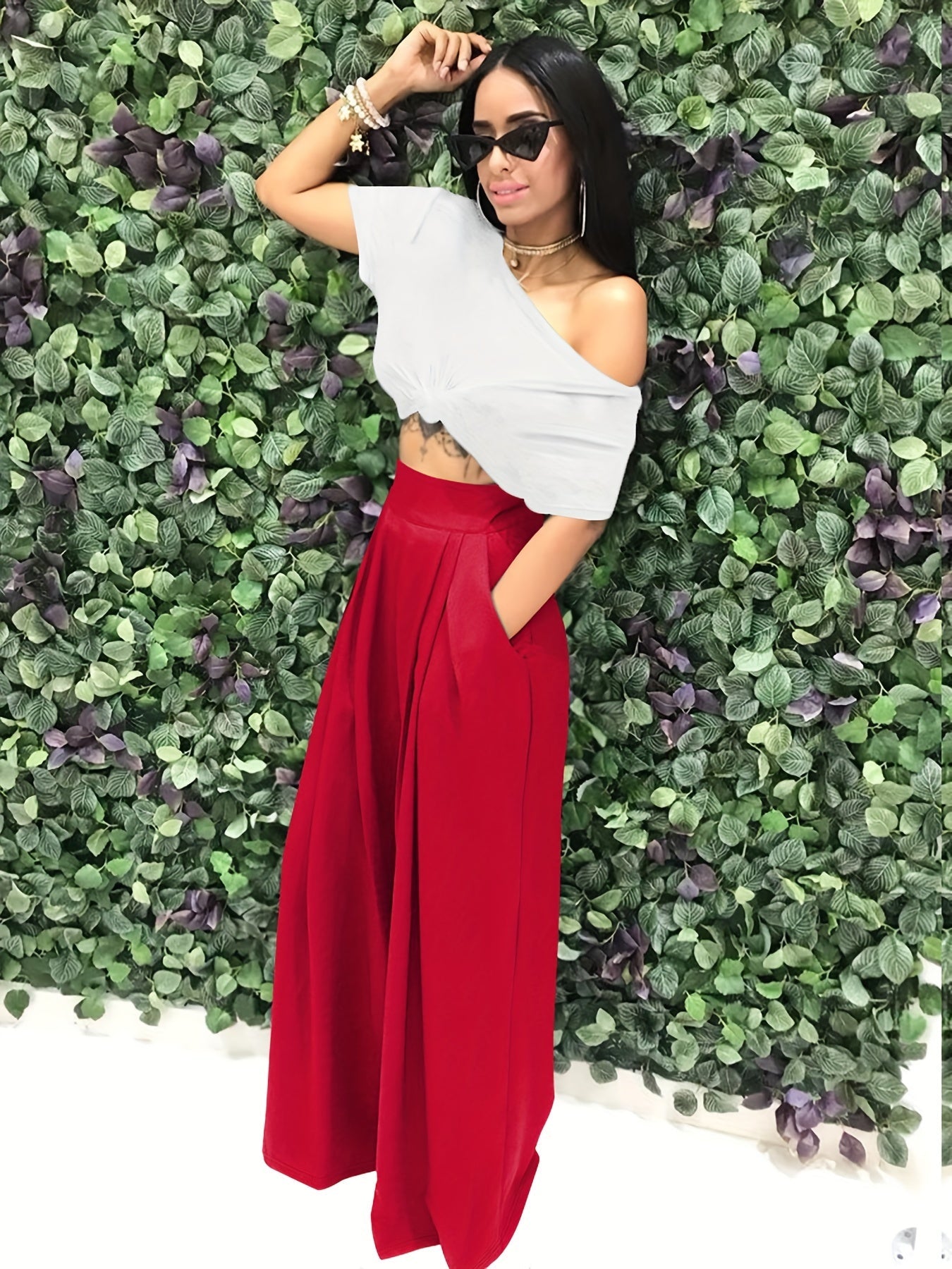 Loose Straight Flare Pants, Casual Pocket High Waist Solid Wide Leg Fashion Comfy Pants, Women's Clothing Good Vibrations