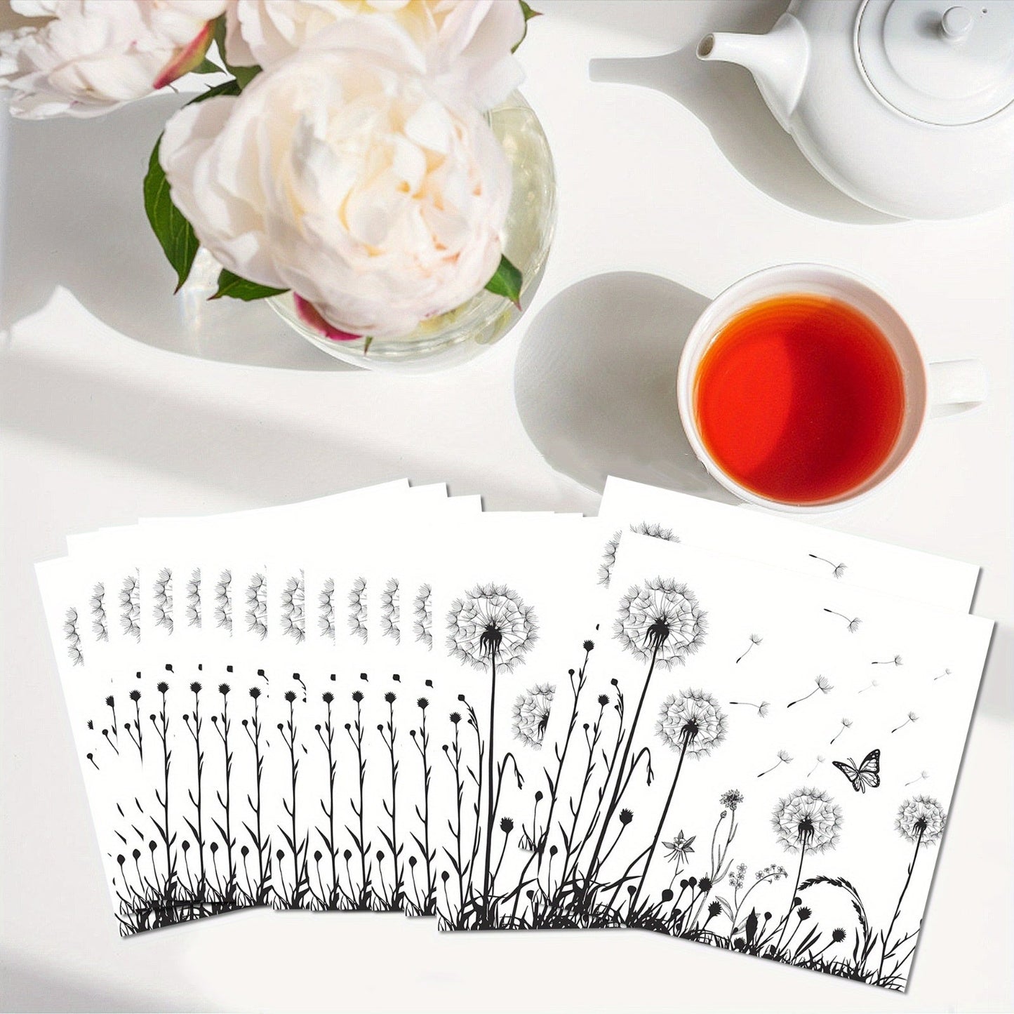 [Floral Napkins] 100 Pack Disposable White Black Floral Luncheon Napkins | Dandelion Paper Napkins for Wedding Shower Birthday Tea Party Supplies Good Vibrations