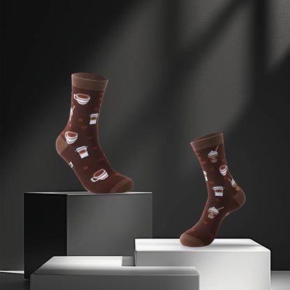 1 pair of men and Women's same retro style coffee cup socks, 2025 autumn and winter thick Men's novel socks, funny letter mid-tube socks, fashionable sports socks unique holiday gift set, whimsical imitation food creative fun Good Vibrations