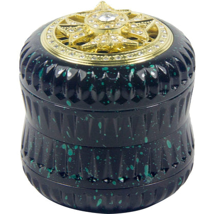4-Layer Aluminum Herb Grinder with Built-in Fidget Spinner Top, Unique Star-Shaped Spinner Design with Embedded Rhinestones, Textured Body with Colorful Speckled Pattern for Enhanced Grip, Durable Construction and Smooth Grin Good Vibrations Adult Super Store