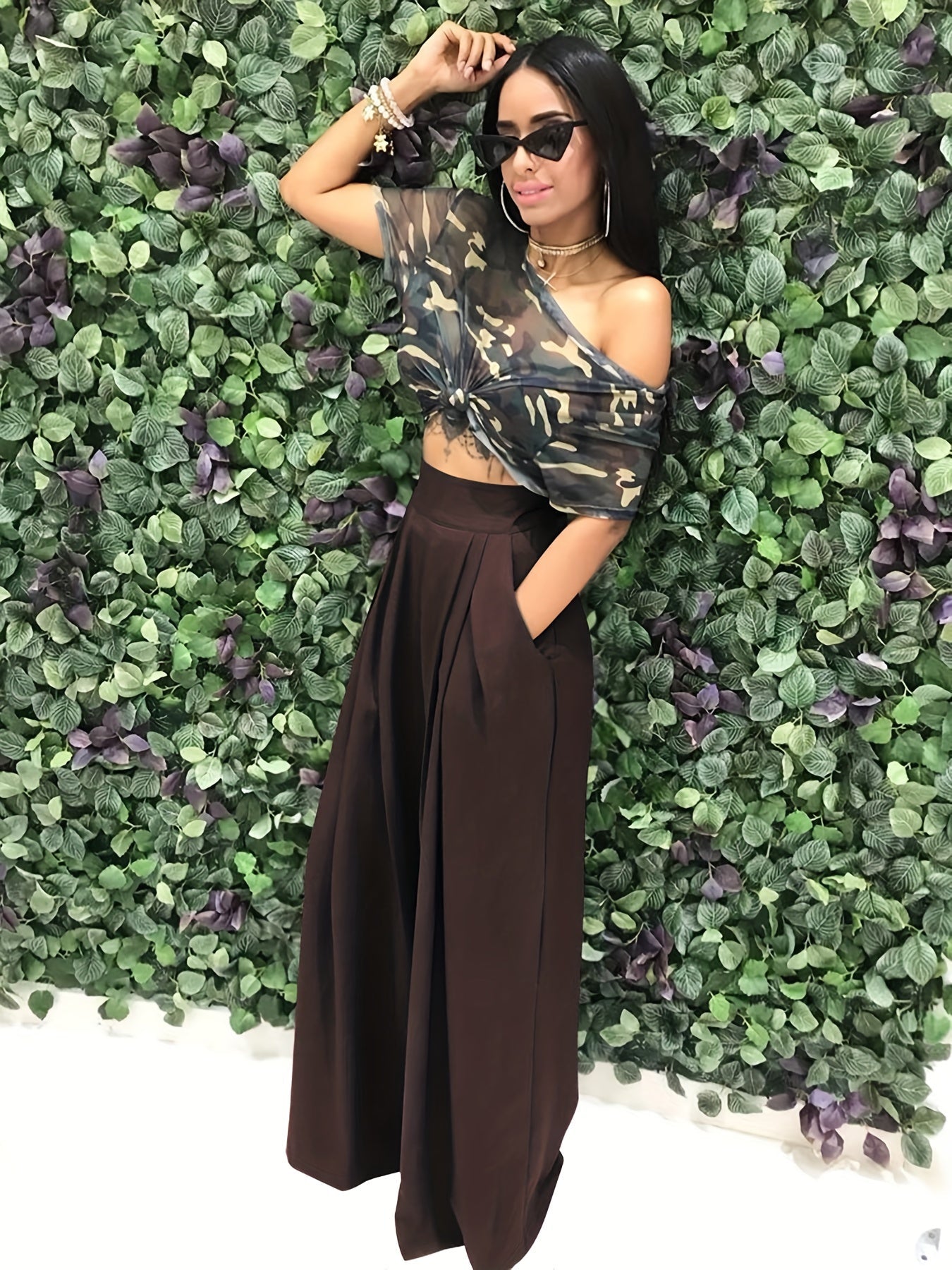 Loose Straight Flare Pants, Casual Pocket High Waist Solid Wide Leg Fashion Comfy Pants, Women's Clothing Good Vibrations