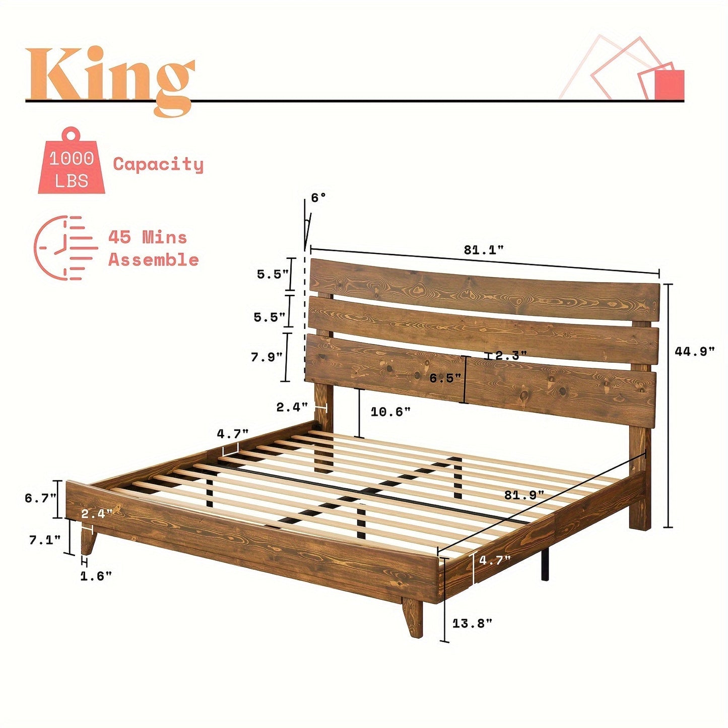 Solid Wood Platform Bed Frame with Wooden Headboard, No Box Spring Needed, Easy Assembly Good Vibrations