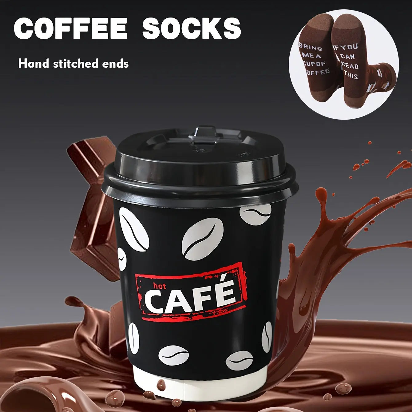 1 pair of men and Women's same retro style coffee cup socks, 2025 autumn and winter thick Men's novel socks, funny letter mid-tube socks, fashionable sports socks unique holiday gift set, whimsical imitation food creative fun Good Vibrations