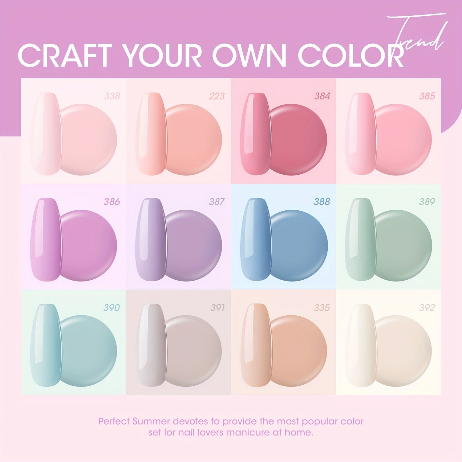 Perfect Summer Gel Nail Polish Set, 12 Colors Gel Polish Soak Off Pale Pink Nail Polish Gel Nude Purple Blue Green Gel Nail Kit All Seasons Nail Art Manicure Gifts DIY Home Good Vibrations