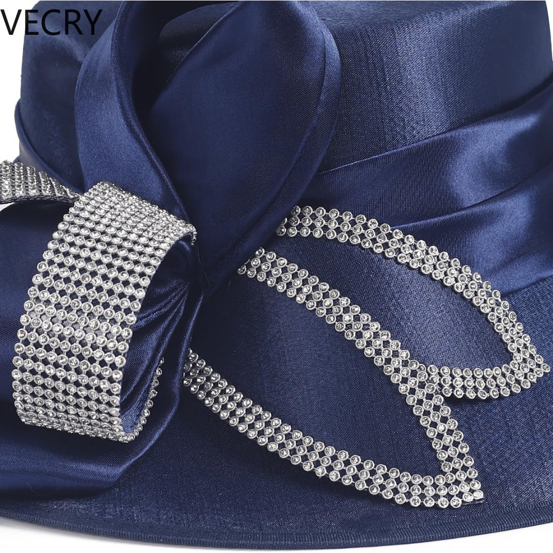 VECRY Women's Satin Church Derby Tea Party Hats with Rhinestones - Elegant Headwear for Special Occasions Good Vibrations