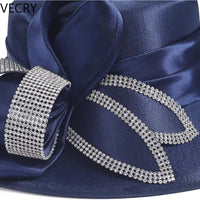 VECRY Women's Satin Church Derby Tea Party Hats with Rhinestones - Elegant Headwear for Special Occasions Good Vibrations