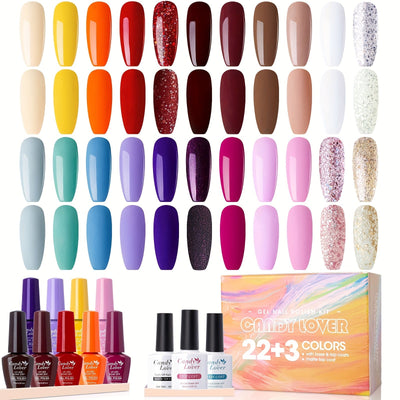 Candy Lover Gel Nail Polish, 25 Pcs Neon Bright Gel Nail Polish Set With Base Top Coat Matte Coat, Soak Off Gel Polish, UV Nail Polish Set, Pink Purple Glitter Red White Gel Colors