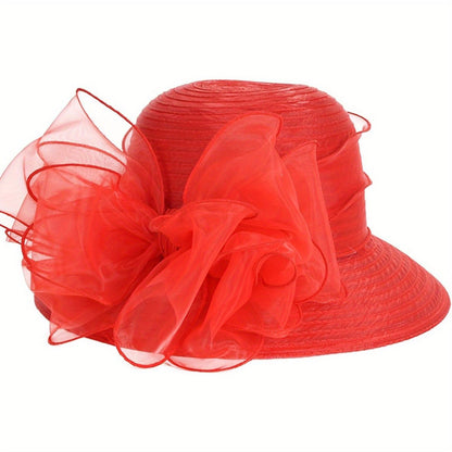 Women Lightweight Breathable Derby Church Dress Cloche Bowler Hats Cocktail Tea Party Wedding Bridal Hat with Bow Knot Good Vibrations