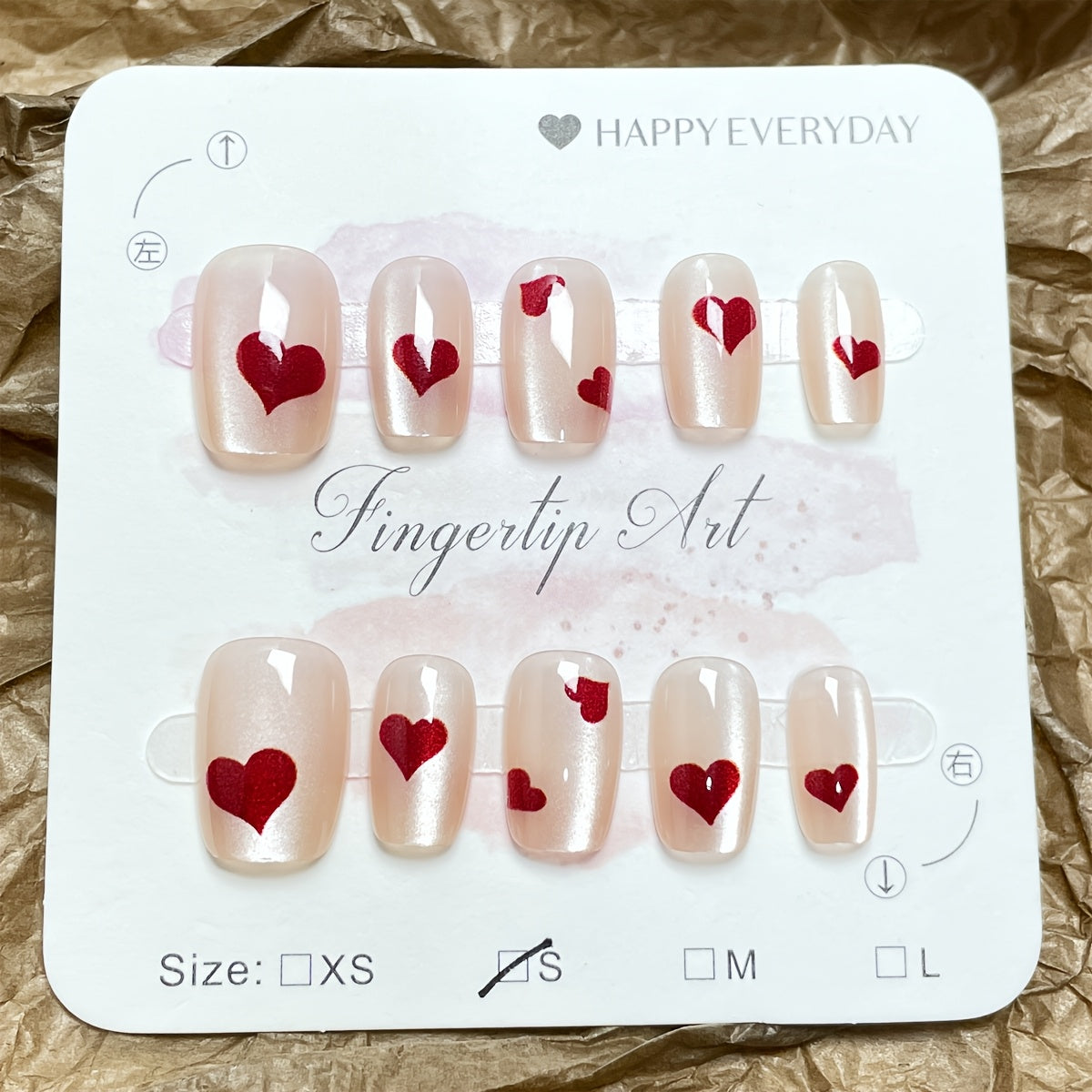 10pcs Handmade Short Ballet Nail Art Set - Glossy Red & Pink Heart Design with Glittery Gel Polish, Reusable Full Cover Press-On Nails with Hearts & Cuticle Wheel for Valentine's Day, Parties, Casual Attire - Easy Application Good Vibrations